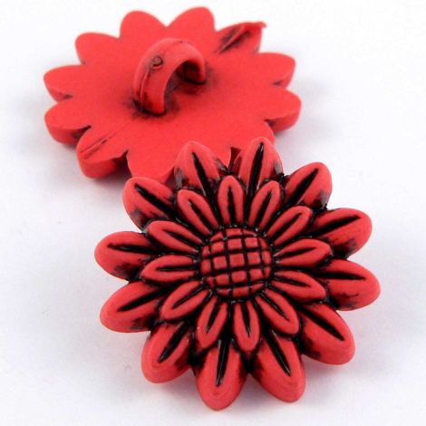 20mm Red & Black Flower Domed Shank Button
