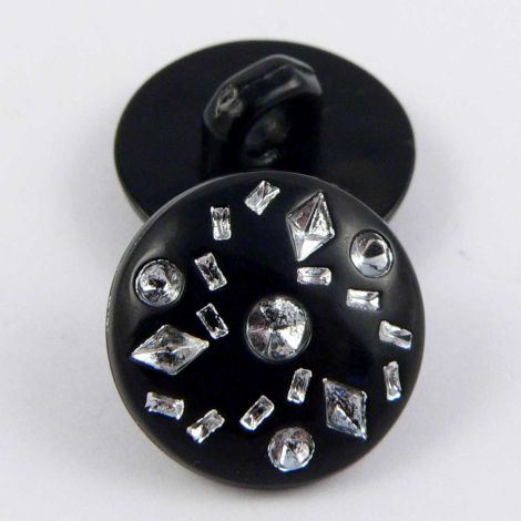 15mm Black & Silver Diamante Patterned Shank Button