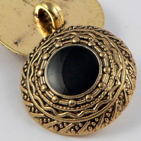 18mm Black & Gold Embossed Rimmed Shank Sewing Button