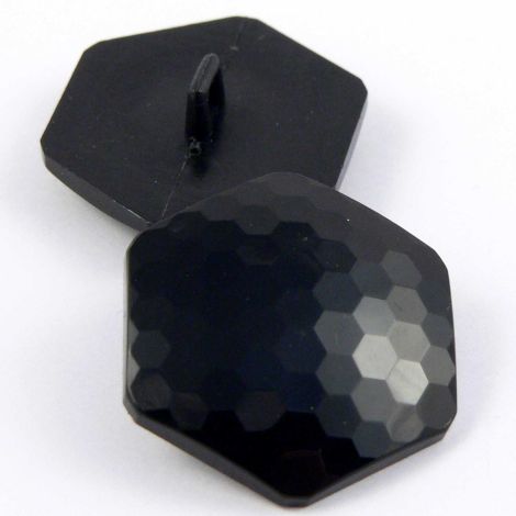 25mm Black Faceted Hexagon Shank Coat Button