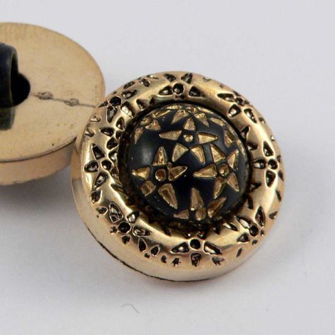 18mm Black & Gold Embossed Floral Shank Sewing Button