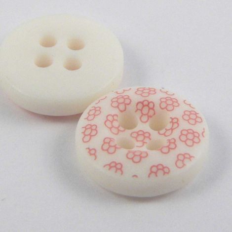 11mm Pale Pink & Cream floral 4 Hole Shirt Button