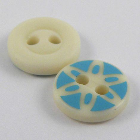 11mm Turquoise & Cream Abstract 2 Hole Shirt Button