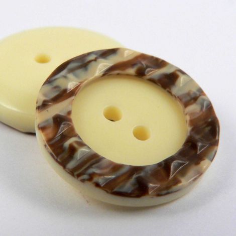 23mm Brown Bark Rimmed Cream 2 Hole Sewing Button