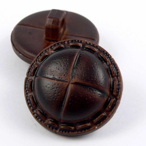 16mm Chocolate Faux Leather Stitched Rim Shank Suit Button