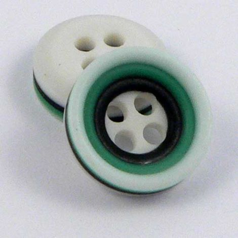 13mm White  Jade Green & Black Rubber 4 Hole Button
