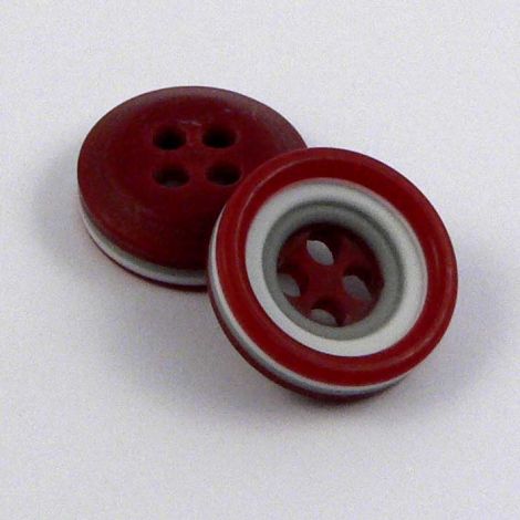 13mm Burgundy Grey & White Rubber 4 Hole Button
