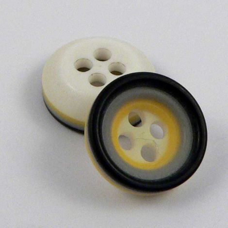 11mm Black Grey & Yellow Rubber 4 Hole Button