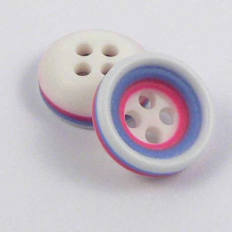 11mm White Blue & Pink Rubber 4 Hole Button