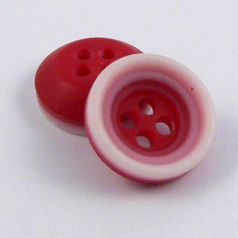 11mm Red Pink & White Rubber 4 Hole Button