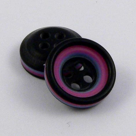 11mm Black Pink & Blue Rubber 4 Hole Button