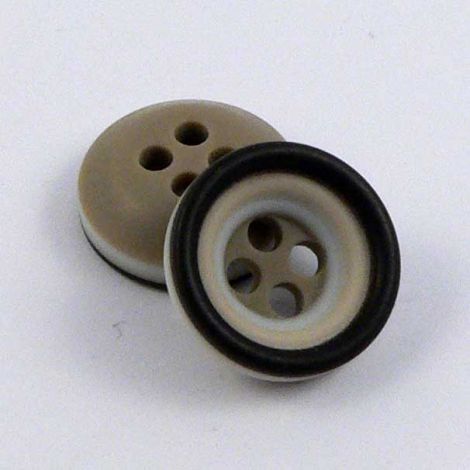 11mm Brown Cream & Grey Rubber 4 Hole Button