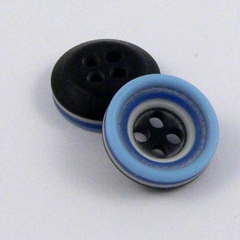 11mm Pale Blue White & Black Rubber 4 Hole Button