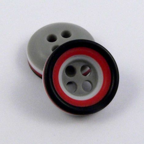 11mm Red Black White & Grey Rubber 4 Hole Button