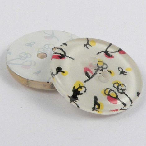 25mm White Yellow & Cerise Floral Print 2 Hole Coat Button
