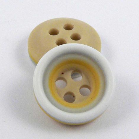 11mm White Mustard Beige & Blue Rubber 4 Hole Button