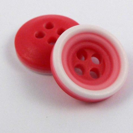 13mm Pink Red & White Rubber 4 Hole Button