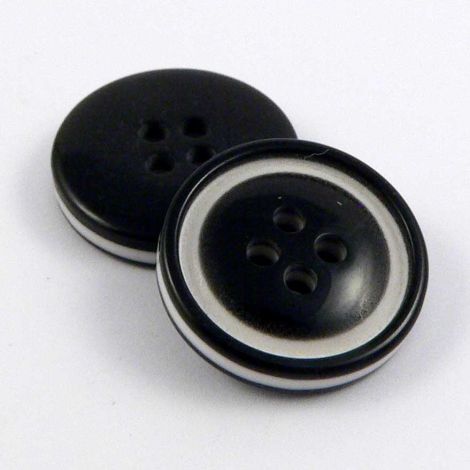 15mm Black & White Rimmed 4 Hole Button