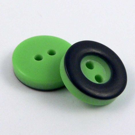 11mm Black & Green 2 Hole Sewing Button
