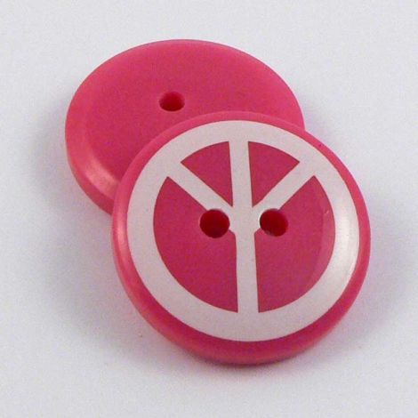 20mm Pink & White Peace Symbol 2 Hole Button