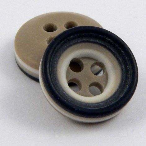 11mm Taupe Cream Grey & Black Rubber 4 Hole Button