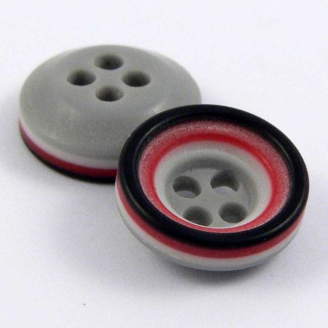 11mm Red White Grey & Black Rubber 2 Hole Button