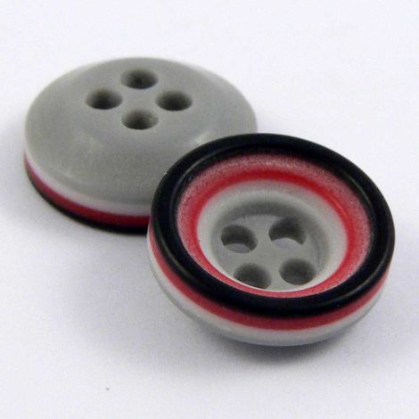 11mm Red White Grey & Black Rubber 4 Hole Button