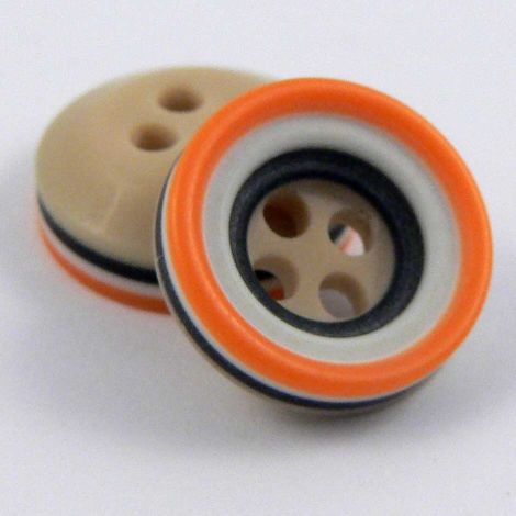 11mm Orange Cream Brown & Taupe Rubber 4 Hole Button