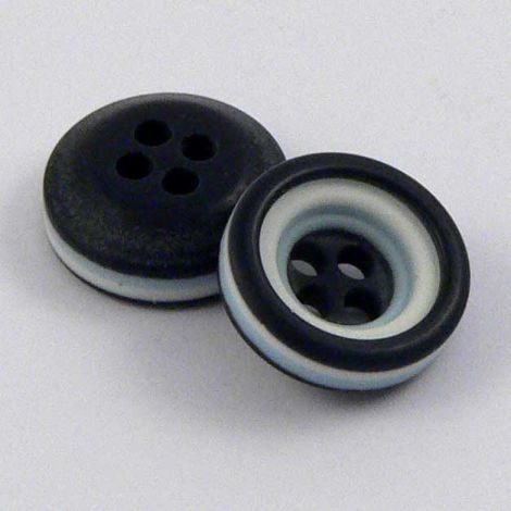 10mm Black Blue & White Rubber 4 Hole Button