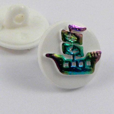 13mm White & Multicoloured Holographic Pirate Shank Button