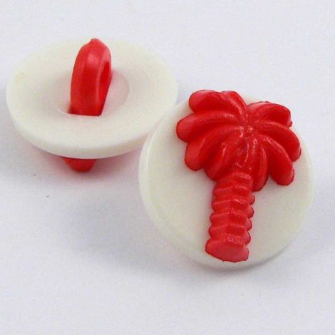 12mm Red & White Palm Tree Shank Button