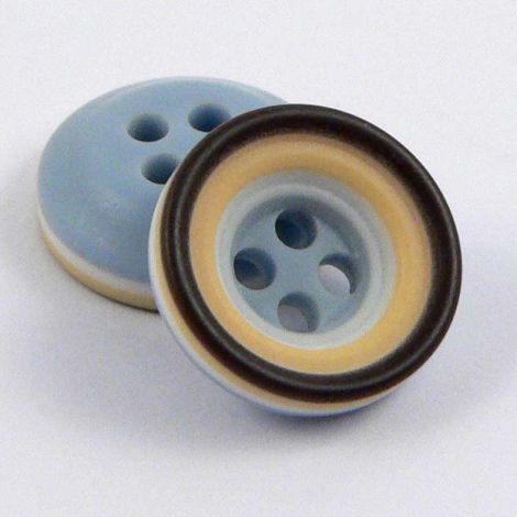 11mm Brown Apricot Pale Blue & White Rubber 4 Hole Button