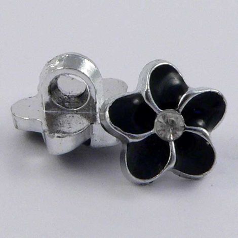 11mm Black/Silver Enamel Flower Shank Sewing Button