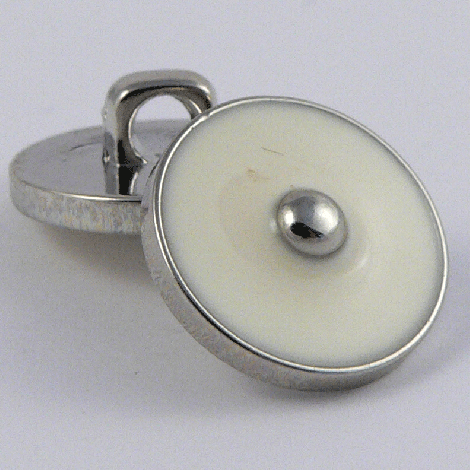 15mm Ivory/Silver Enamel Contemporary Shank Sewing Button