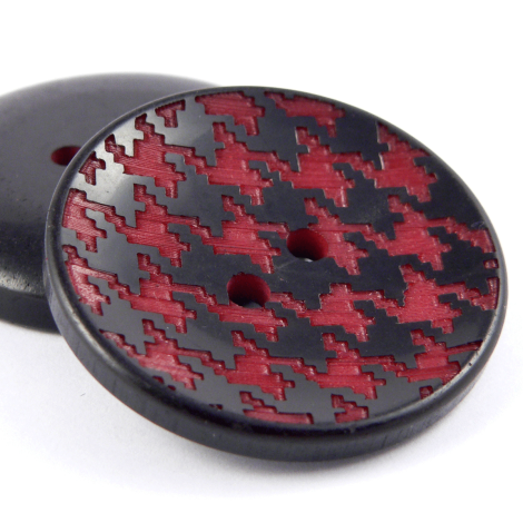 38mm Red & Black Dog Tooth 2 Hole Coat Button