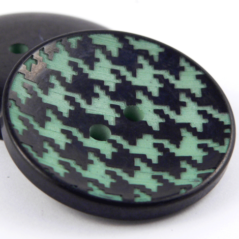 38mm Mint Green & Black Dog Tooth 2 Hole Coat Button