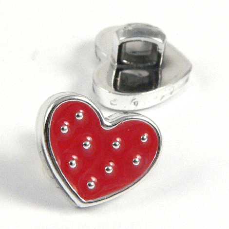 12mm Red/Silver Dotty Heart Shank Sewing Button