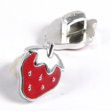 9mm Red/Silver Enamel Strawberry Shank Sewing Button