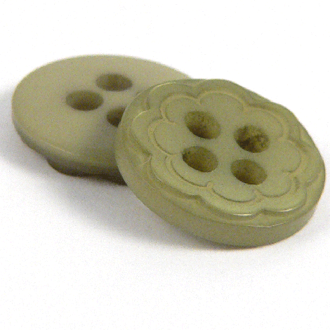 11.5mm Pearlised Olive Flower designed 4 hole Shirt Button