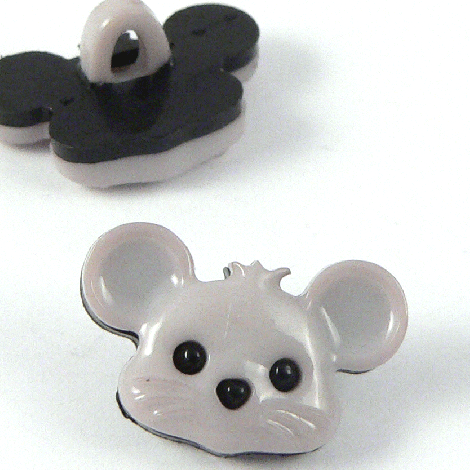 18mm Grey & Black Cute Mouse Face Shank Button