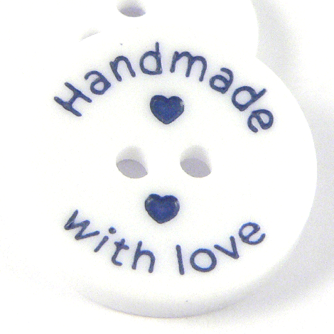20mm White & Blue Handmade With Love 2 Hole Button