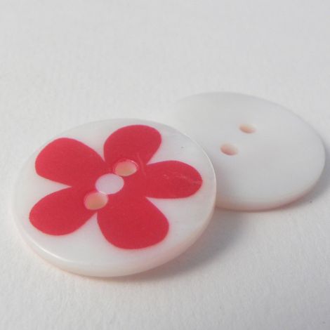 23mm Red Flower Round River Shell 2 Hole Button