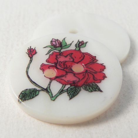 23mm Cerise Rose Round River Shell 2 Hole Button
