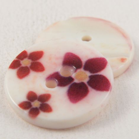 23mm Round  Multicoloured Floral River Shell 2 Hole Button