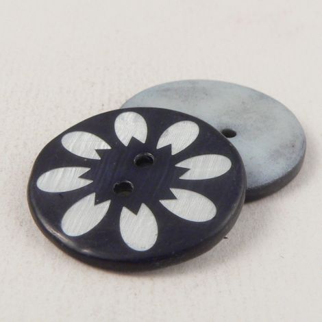 25mm Navy/White Floral River Shell 2 Hole Button