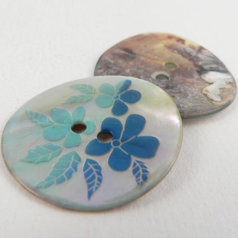 27mm Blue & Turquoise Shell Flower 2 Hole Button