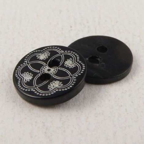 11mm Black & White Ornate River Shell 2 Hole Button