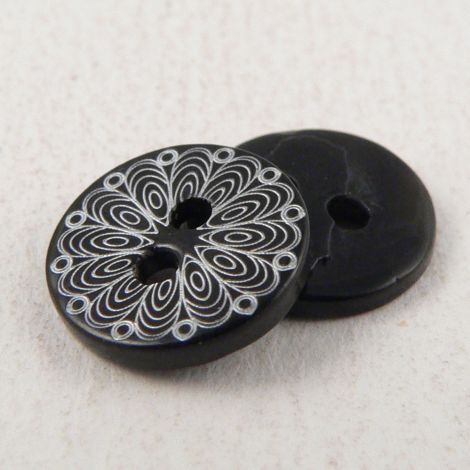 11mm Black & White Floral River Shell 2 Hole Button