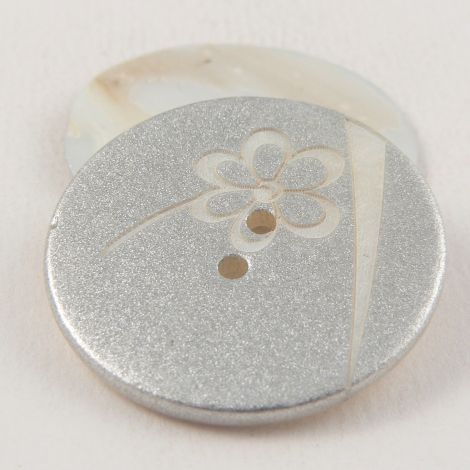23mm Italian Silver Floral River Shell 2 Hole Button