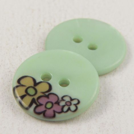 17mm Pale Green Floral River Shell 2 Shell Button